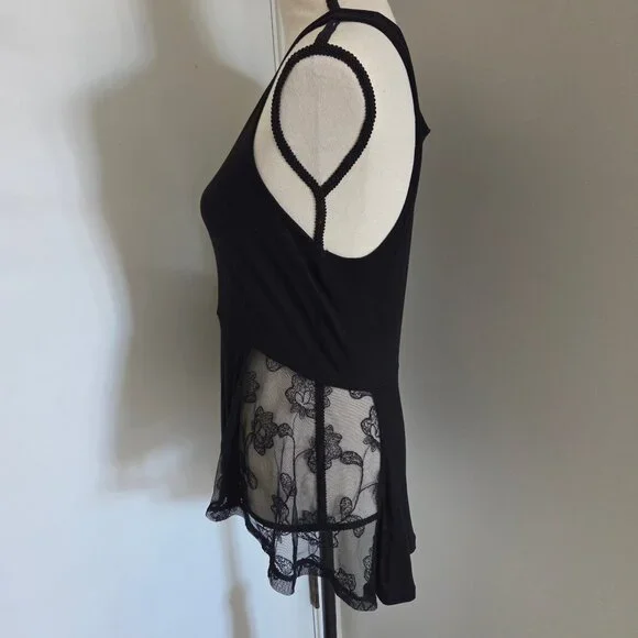 Frenchi Black Tank Top Juniors Medium Sleeveless Lace Peplum Dressy Womens - Picture 4 of 9